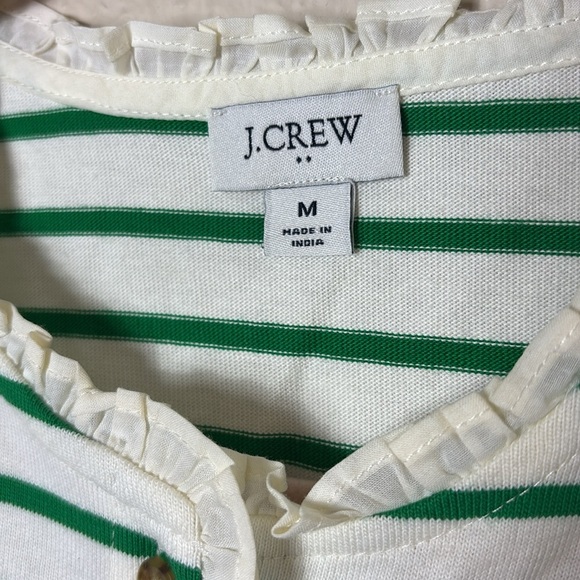 J. Crew Striped ruffle collar henley green white size M - Picture 6 of 9